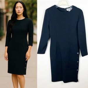 Vintage Knit Wool Black Dress Career Office Professional Small Chic Classic